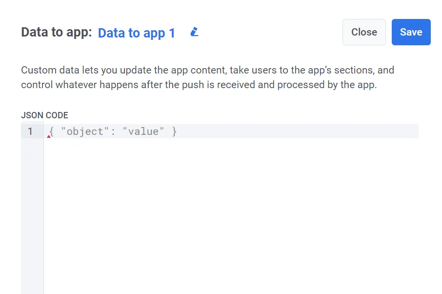 Introducir el payload JSON en el elemento Datos a la app