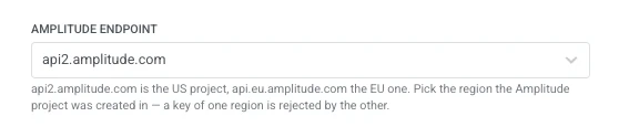 Amplitude endpoint field set to api2.amplitude.com