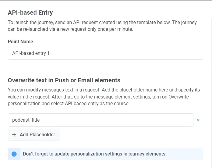 Añadir nombres de marcadores de posición de contenido en la ventana de configuración de la entrada basada en API