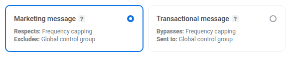 Optionen Marketing message und Transactional message im App-Inbox-Journey-Element