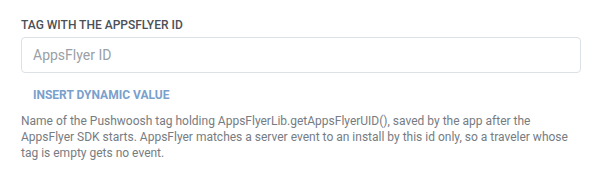 Tag with the AppsFlyer ID field in the AppsFlyer send event drawer