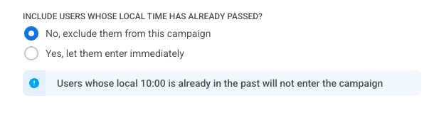 Entrée basée sur l'audience : Inclure ou exclure les utilisateurs dont l'heure locale programmée est déjà passée