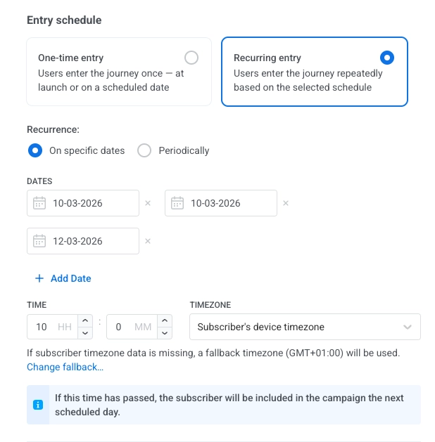 Audience-based entry: নির্দিষ্ট তারিখে পুনরাবৃত্তিমূলক এন্ট্রি