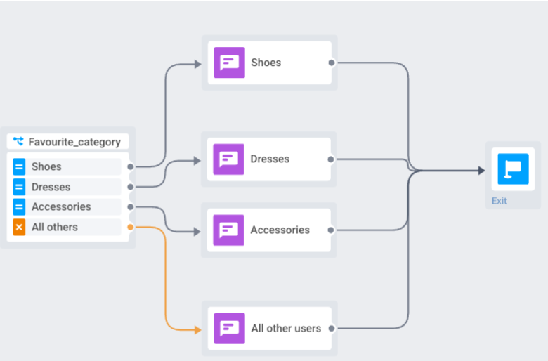 Example of Condition Split flow for favourite clothing categories