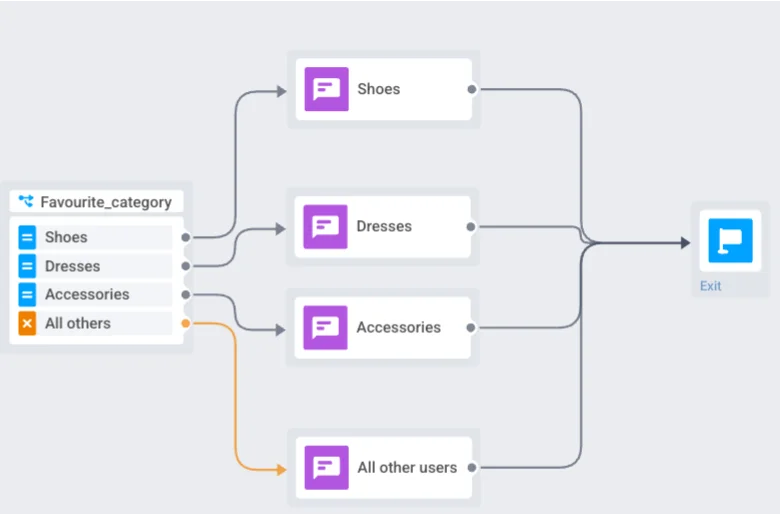 按喜爱的服装类别划分的条件分支流程示例