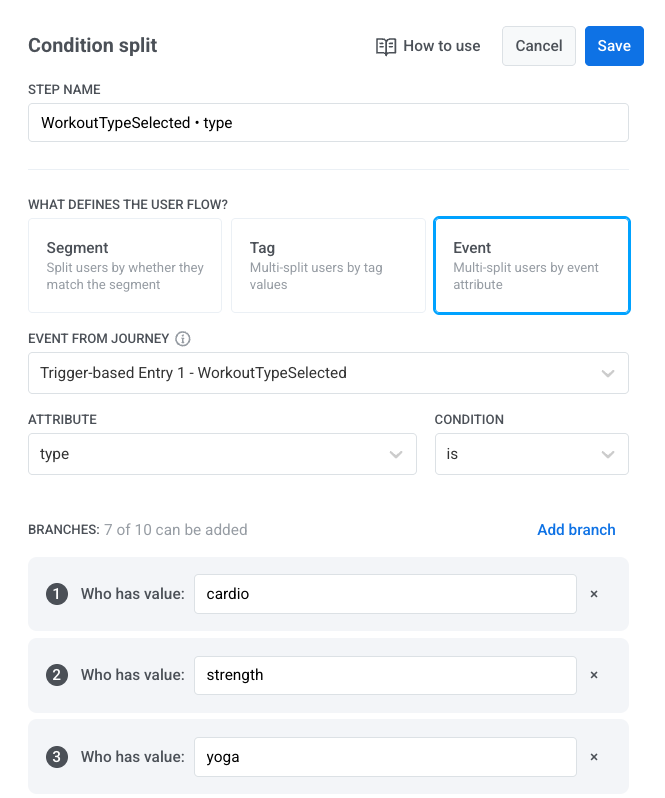 Condition Split branches created by event attribute