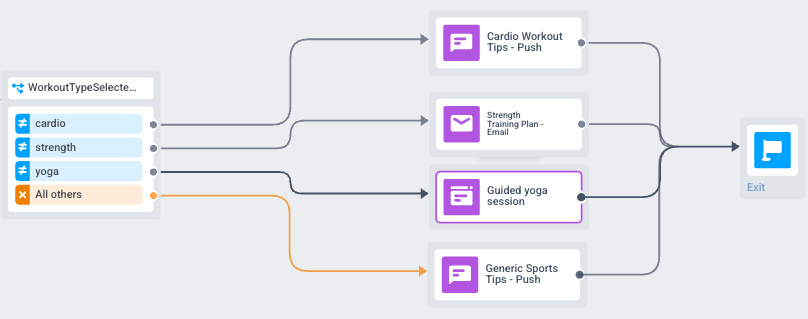Example of condition split flow branches by event attribute