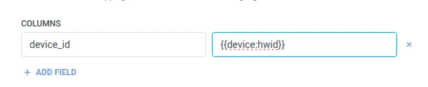 Columns name and value table with device_id mapped to a device hwid macro