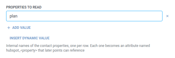 Properties to read field in the HubSpot get contact properties drawer