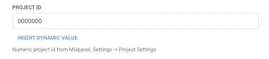 Project ID field with a numeric placeholder