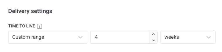 Delivery settings in the Push journey element with the Time to live field and opened duration options.