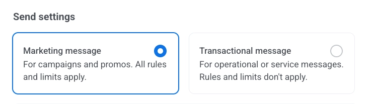 Smart Content element message type selection with Marketing message and Transactional message options