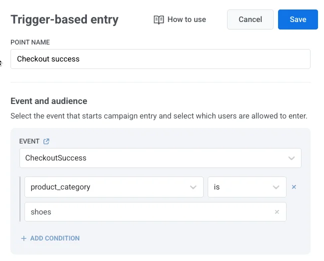 트리거 역할을 할 이벤트 선택