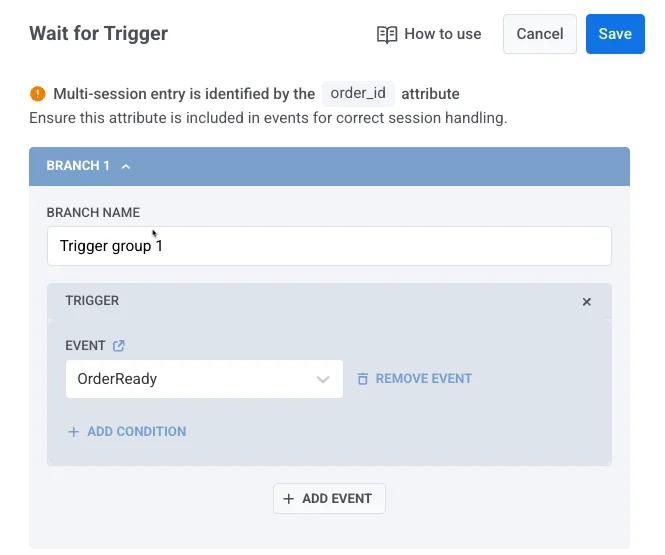 트리거 대기 요소에서 OrderReady 이벤트 사용