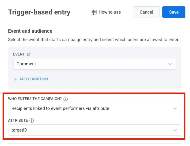 이벤트 속성에서 사용자 선택
