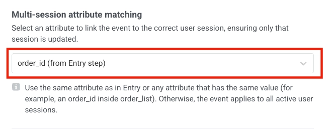 Interface de configuration montrant le menu déroulant de correspondance d'attributs multi-sessions avec les options de sélection de l'identifiant de session