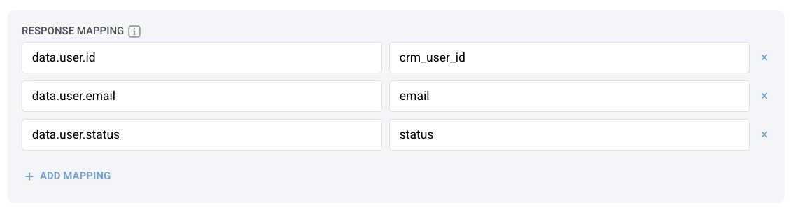 ส่วนการแมปการตอบกลับพร้อมช่อง Path และ Attribute และปุ่ม Add mapping ในการตั้งค่า webhook