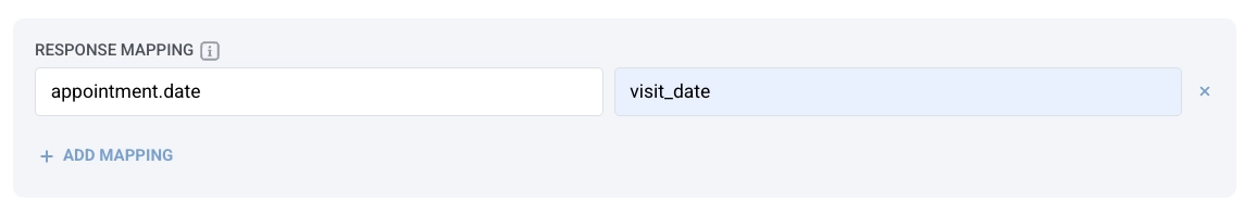 Webhook step with response mapping for appointment.date to visit_date