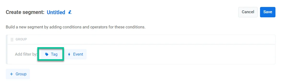 सेगमेंट्स सेक्शन में जन्मदिन टैग का चयन जो कस्टम जन्मदिन टैग निर्माण दिखा रहा है