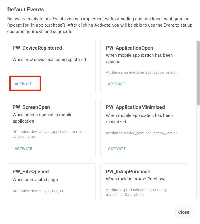Evento de registro de dispositivo (lançamento do aplicativo)