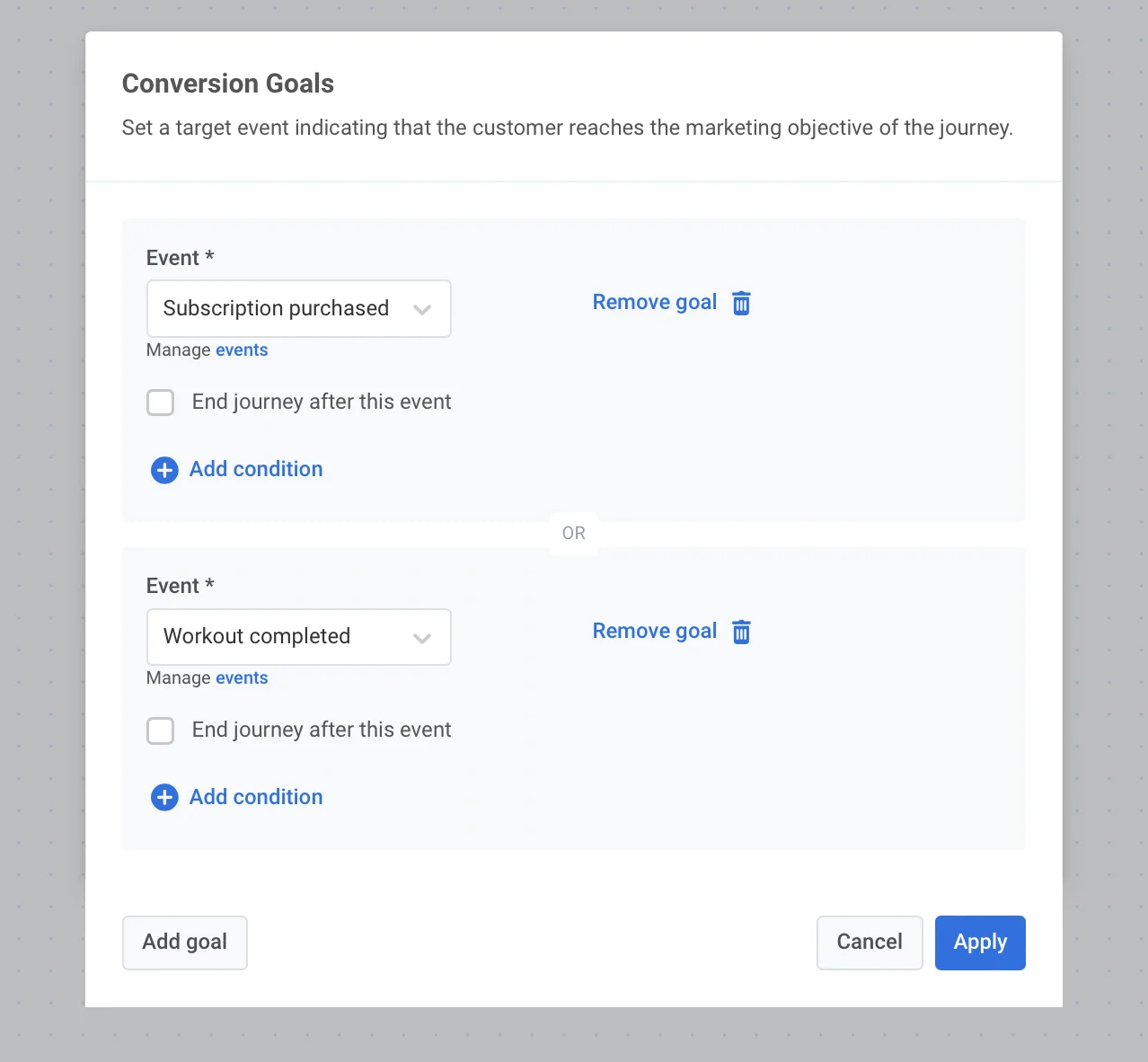 为旅程设置转化目标