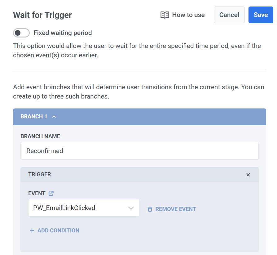 Set the Wait for trigger element