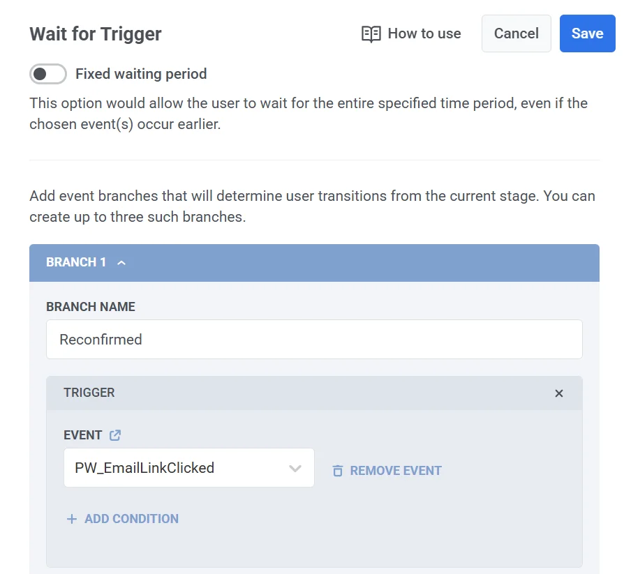 设置 Wait for trigger 元素