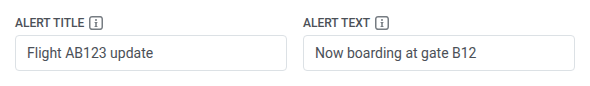 حقلا Alert title وAlert text معبآن لعنصر Start