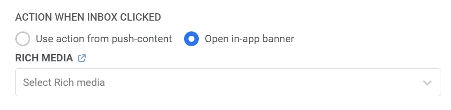 Captura de pantalla que muestra las opciones de configuración de acción cuando se hace clic en un mensaje de la bandeja de entrada