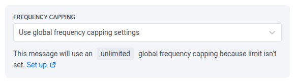 ฟิลด์ Frequency capping แสดงการตั้งค่าส่วนกลางและหมายเหตุการสำรองแบบไม่จำกัด