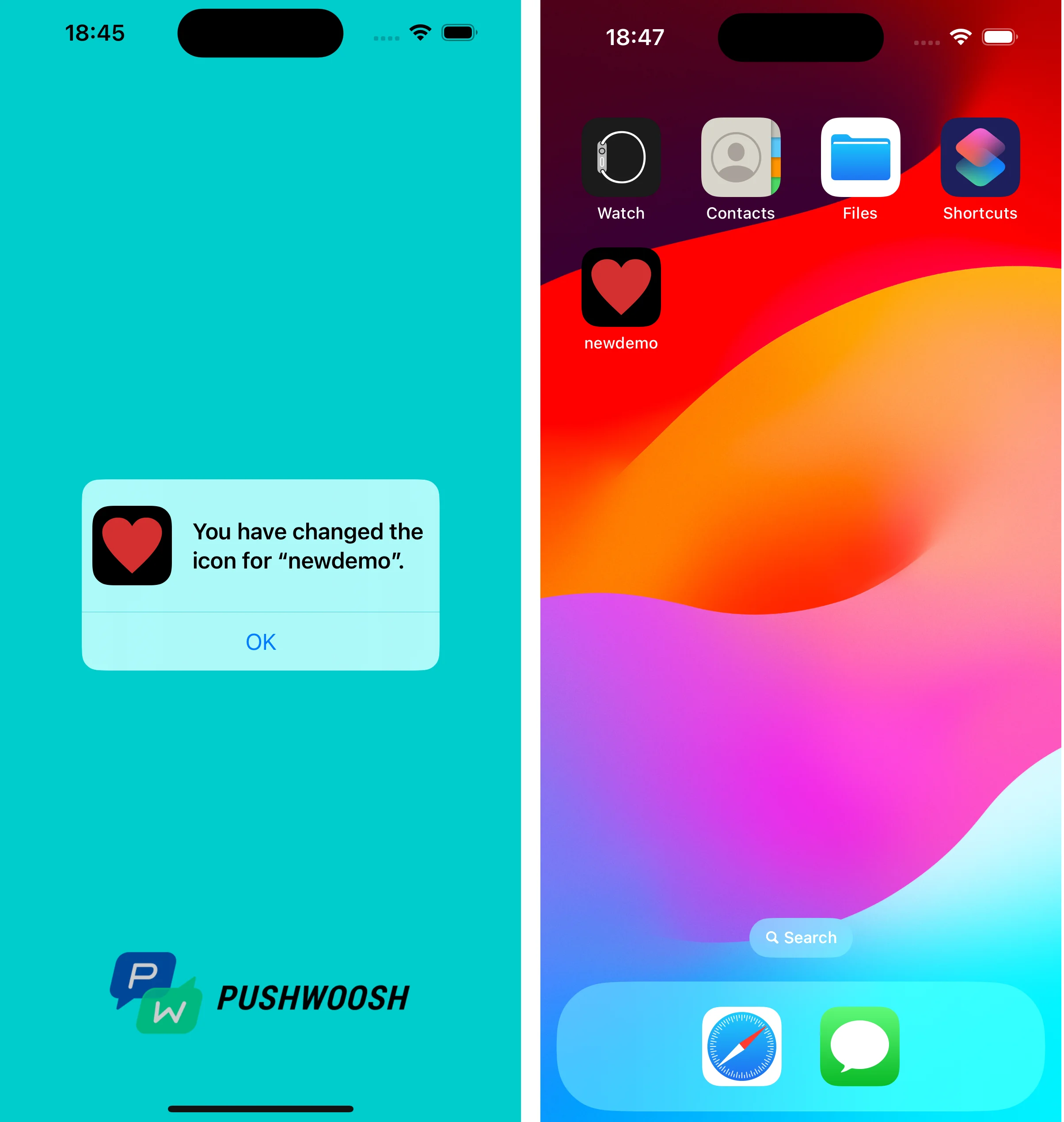 iOS system prompt dialog asking user permission to change the app icon on the device