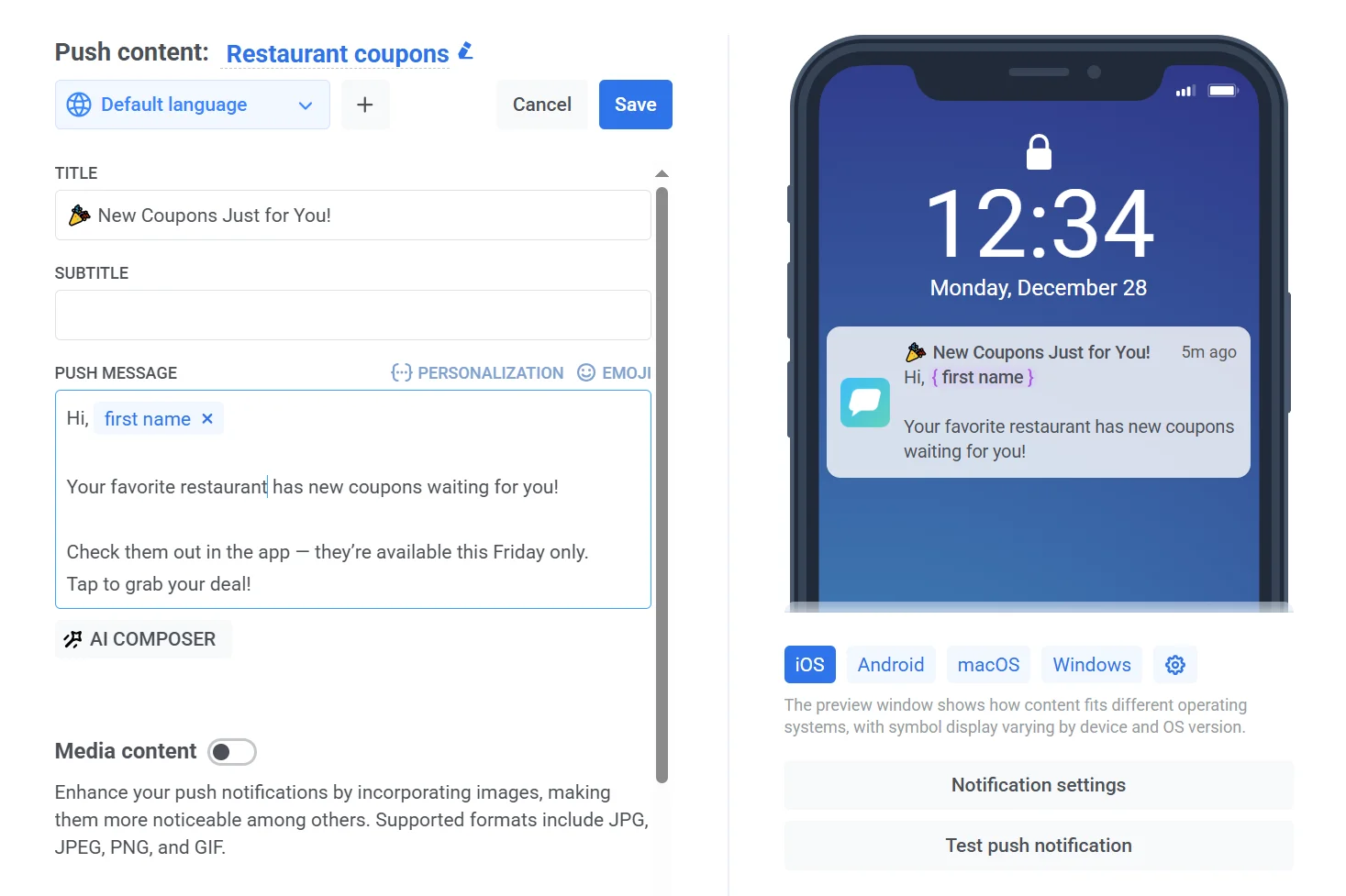 Botón Insertar para finalizar y añadir la tag personalizada al contenido del mensaje