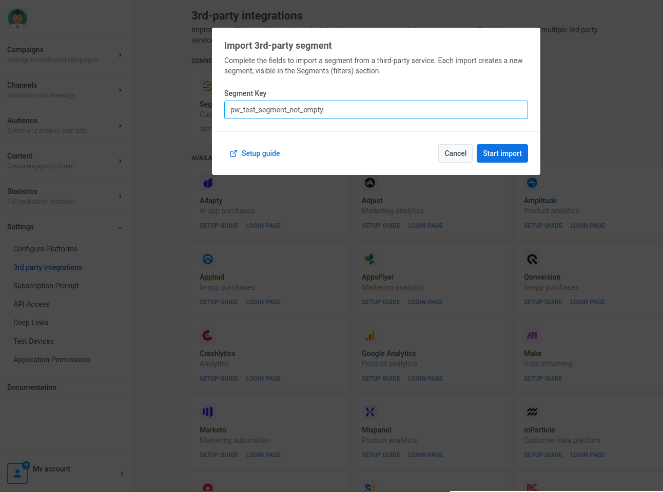 Importing segments from Piano to Pushwoosh via integration