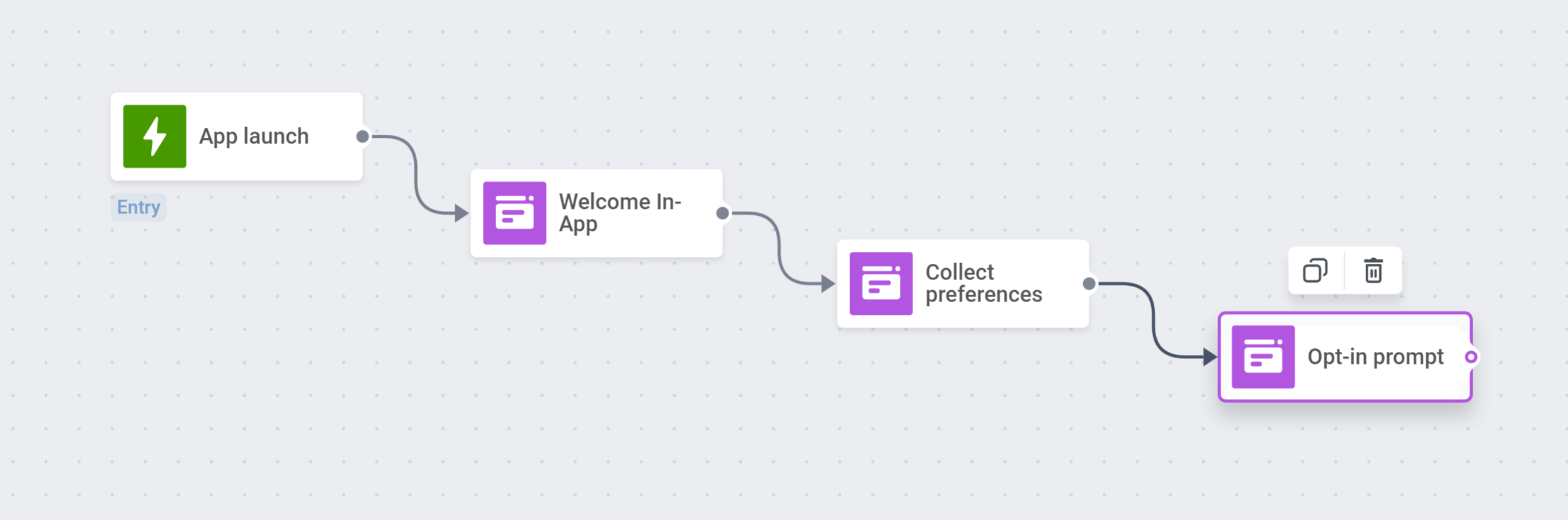 Opt-in prompt on the canvas of Pushwoosh Customer Journey Builder