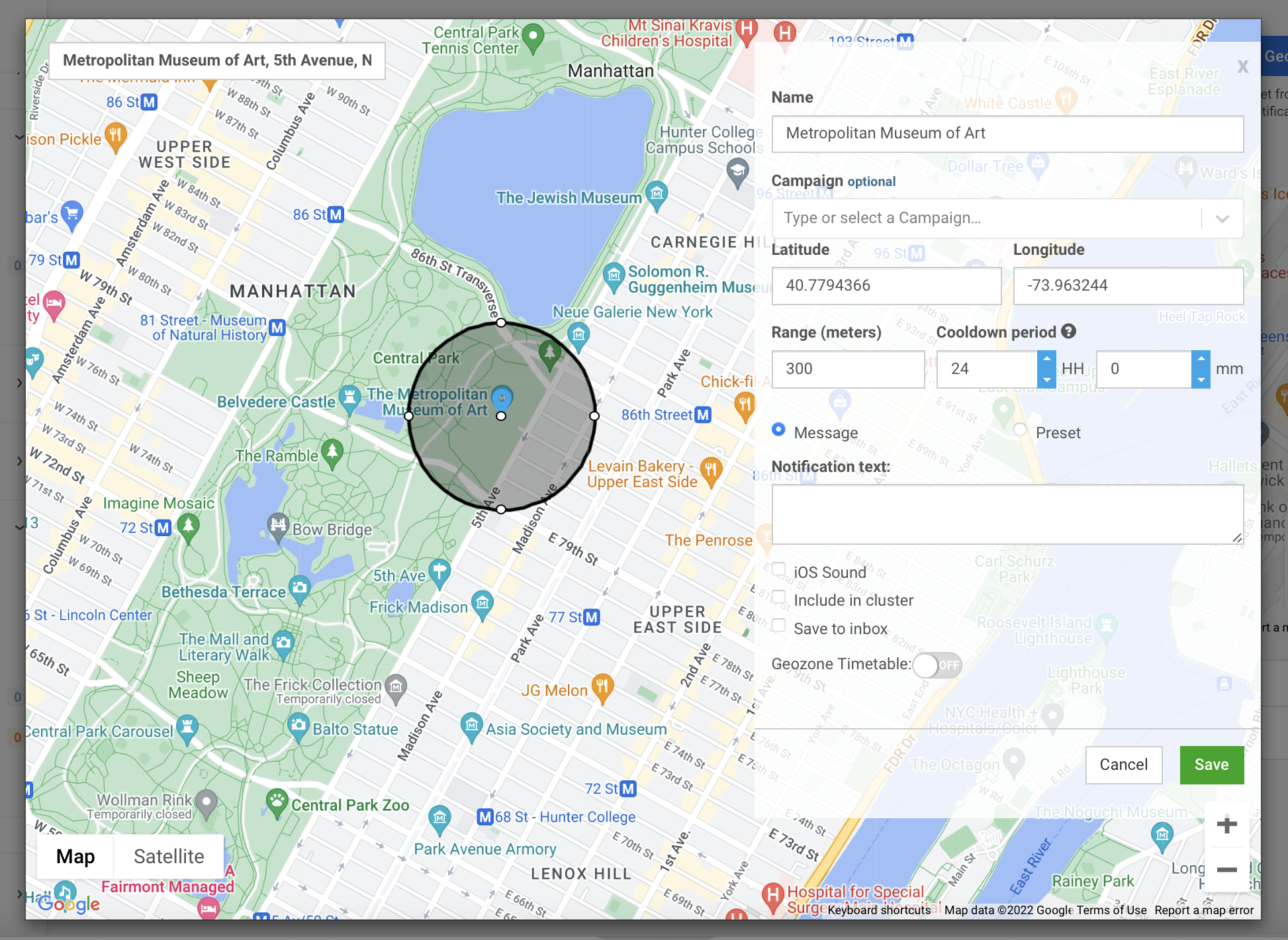 Geozone cluster settings