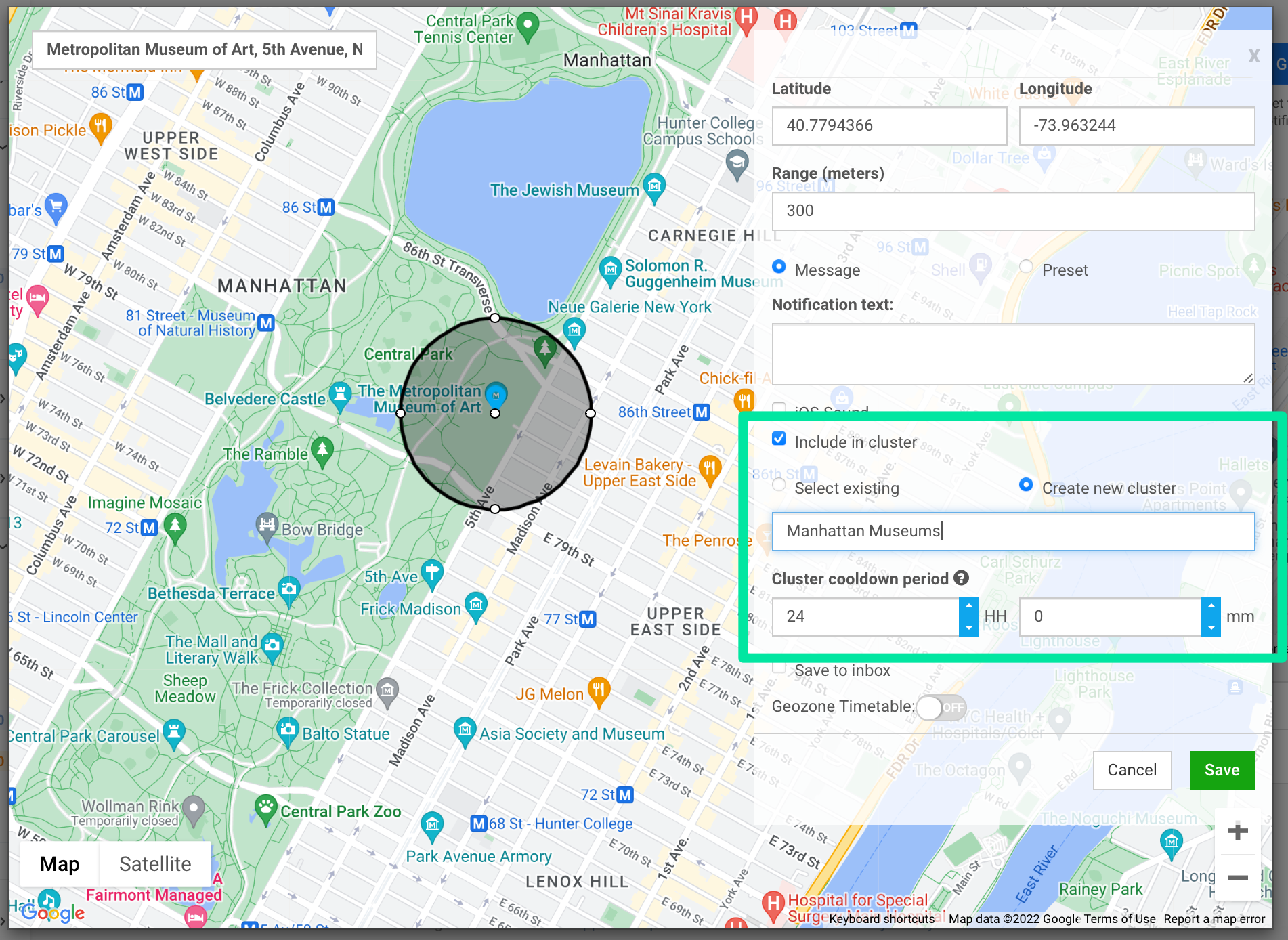 Geozone cluster settings