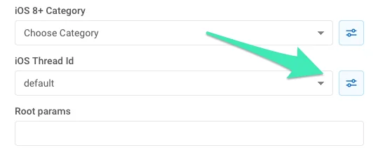 iOS 线程 ID 配置,显示“编辑”按钮以创建用于分组通知的新线程 ID