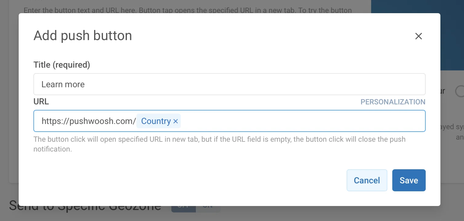 用于个性化 Chrome 按钮 URL 的标签选择对话框,显示包括国家标签在内的可用标签