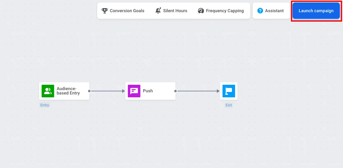 客户旅程界面,显示画布右侧的“Launch campaign”按钮