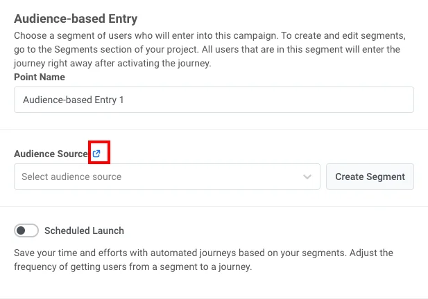Campo Fonte do Público com link para importar arquivo de segmento ao lado