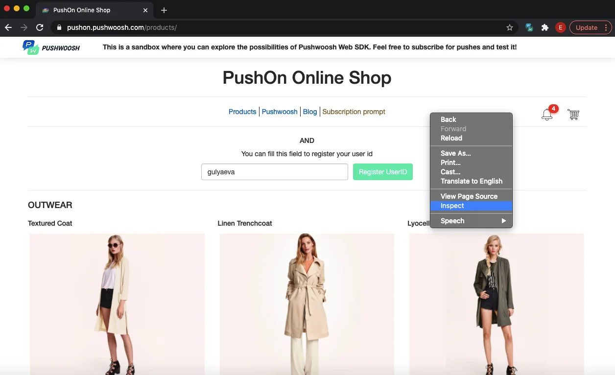 Outils de développement du navigateur Chrome ouverts avec l'option de menu contextuel Inspecter l'élément visible