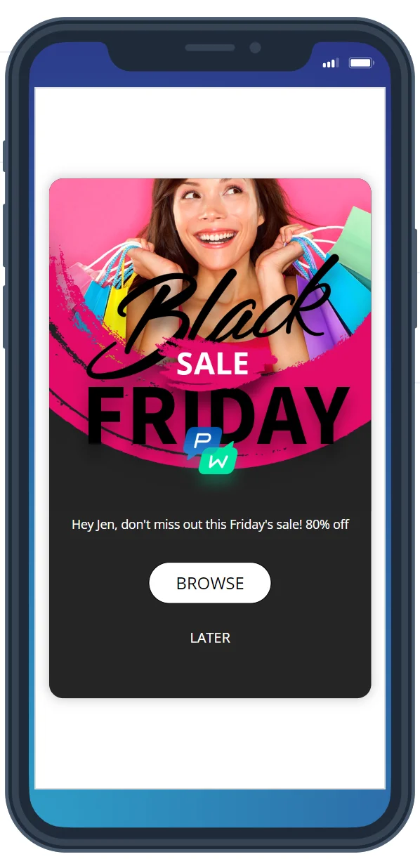 Exemple d'une page in-app dans une application mobile