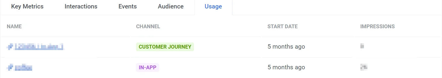 Données d'utilisation pour le contenu in-app