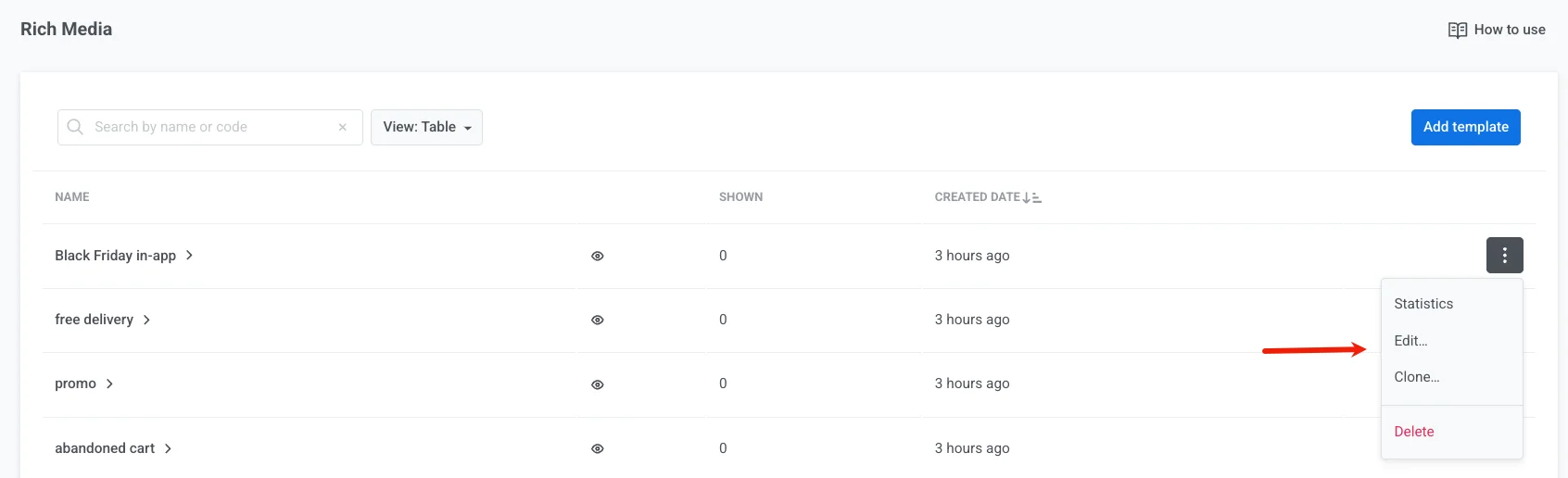 Modification d'une page in-app prête à l'emploi