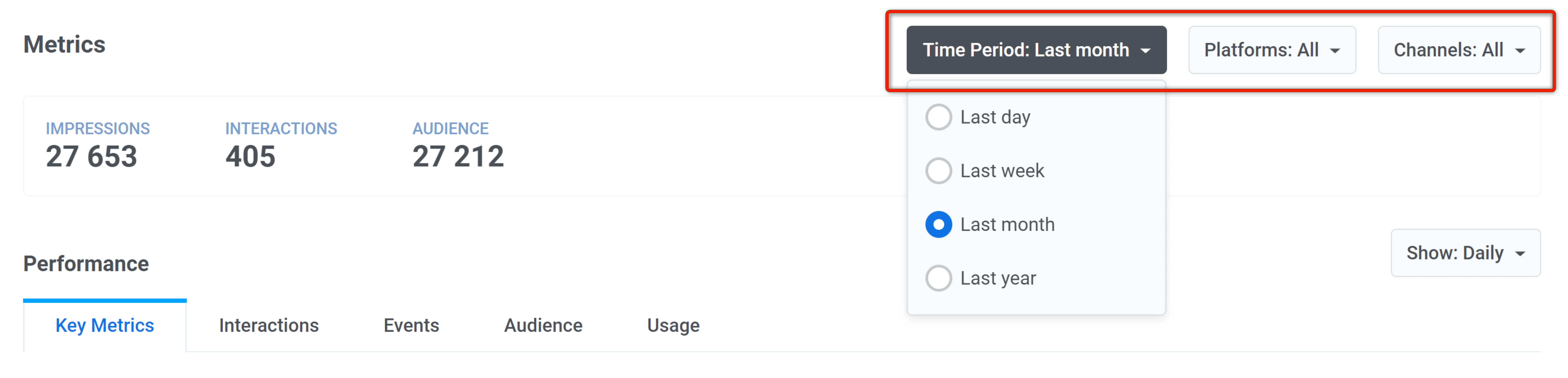 Filtrage des statistiques in-app par plateforme et par date