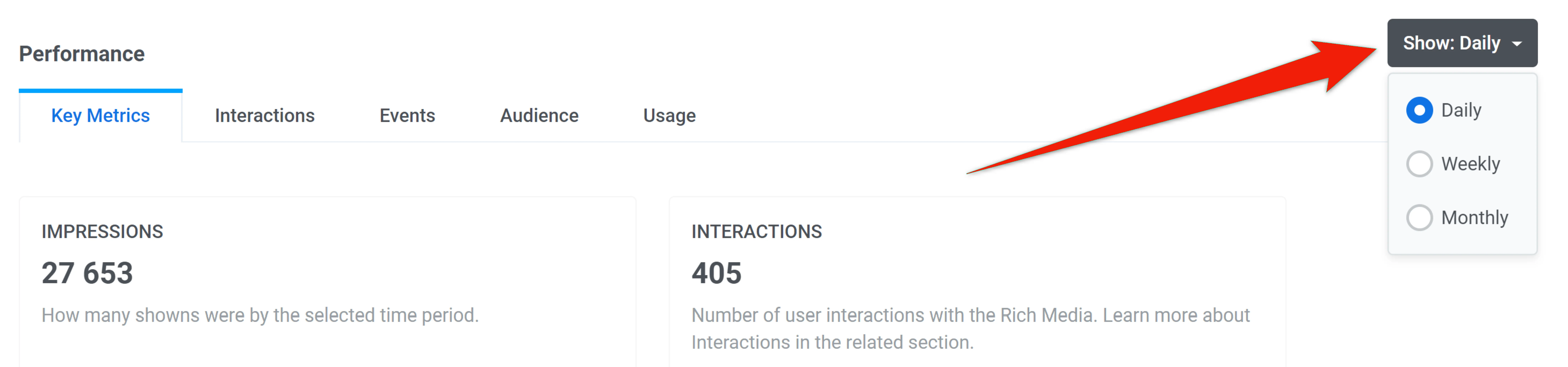 Sélection de l'intervalle d'affichage pour les données du graphique
