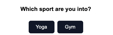 เทมเพลตในแอปพร้อมปุ่ม Yoga และ Gym และ Custom Javascript onClick สำหรับปุ่ม Yoga