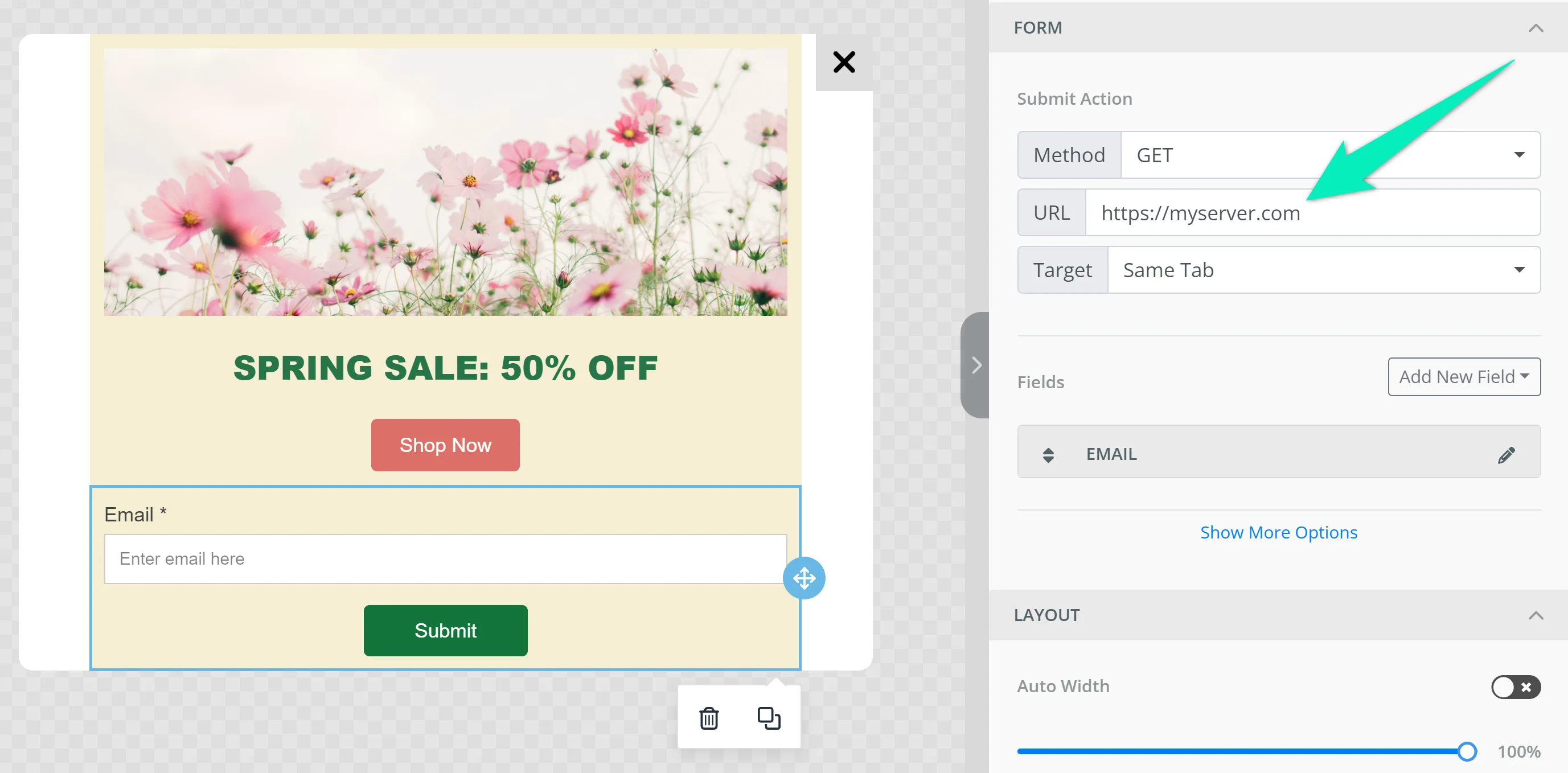 Интерфейс настройки формы, показывающий опции настройки полей для сбора данных