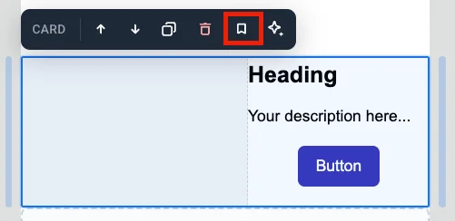 Card block toolbar with Move up, Move down, Duplicate, Delete, Save block for reuse, and Ask AI icons