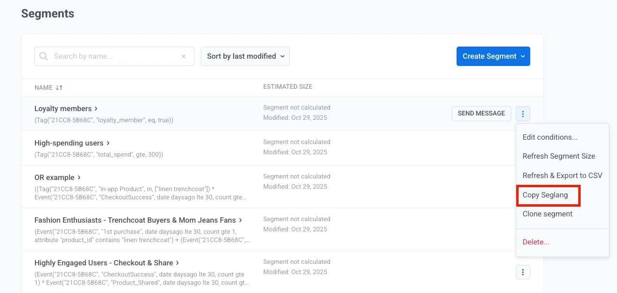 “复制细分语言”选项,显示细分逻辑语法